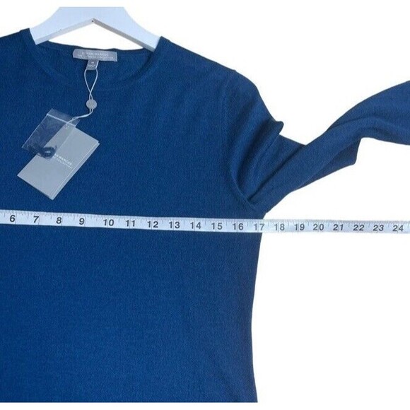 Neiman Marcus Blue Cashmere Long Sleeve Crewneck Top Coastal Lightweight Medium - Picture 7 of 10